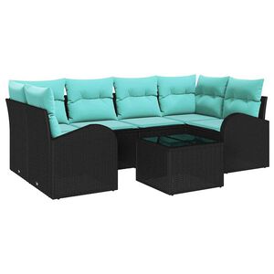 vidaXL Gartensofa-set 7 stk. 6-Sitzanzahl Schwarz und T&uuml;rkis