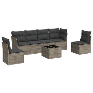 vidaXL 7-tlg. Garten-Sofagarnitur mit Kissen Grau Poly Rattan