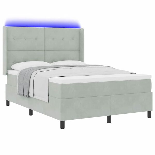 vidaXL Boxspringbett mit Matratze mit LED Hellgrau 160 x 200 cm Samt