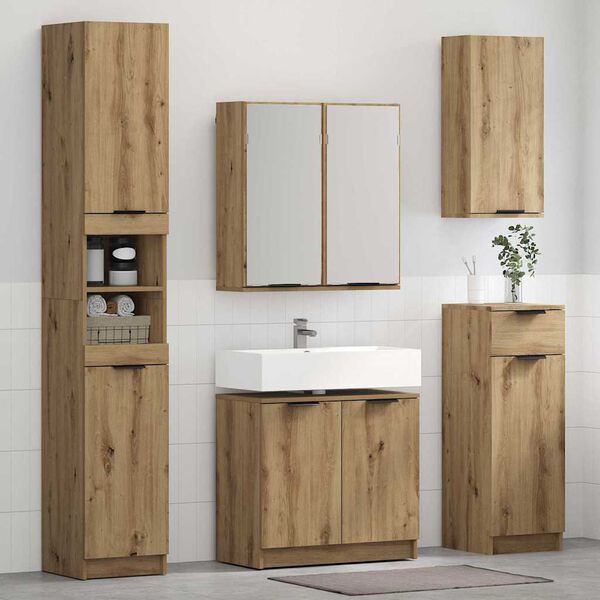 vidaXL Badezimmerschrank-Set mit T&uuml;r 3 pcs Artisan-Eiche Holzwerkstoff
