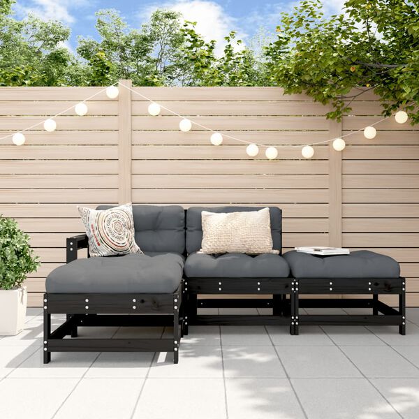 vidaXL 4-tlg. Garten-Lounge-Set mit Kissen Schwarz Massivholz