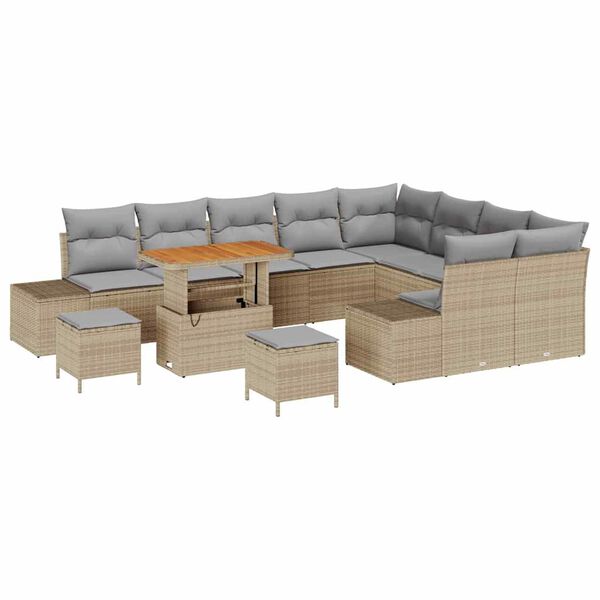vidaXL Gartensofa-set mit Kissen mit Speicher 12 pcs Beige Poly Rattan