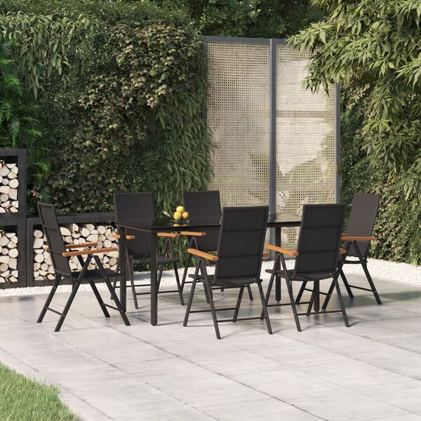 vidaXL 7-tlg. Garten-Essgruppe Schwarz und Braun Poly Rattan