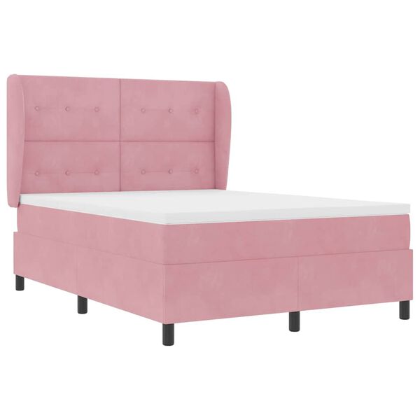 vidaXL Boxspringbett mit Matratze mit Kopfteil Rosa 200 x 140 cm Samt