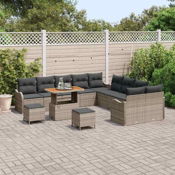 vidaXL Garten-Sofa-Set mit Kissen mit Speicher mit Kissen 13 pcs Grau