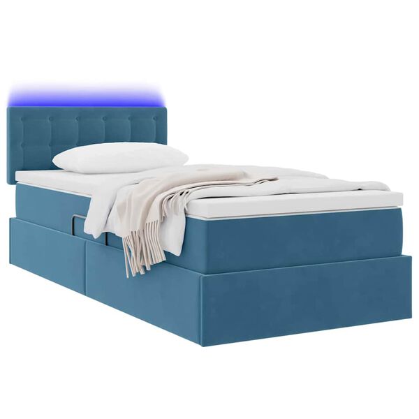 vidaXL Bett mit Stauraum und LED mit LED Dunkelblau 100 x 200 cm Samt