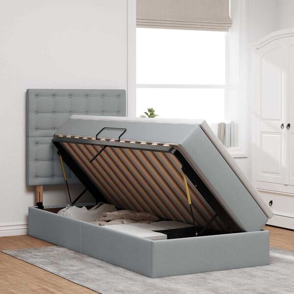 vidaXL Aufbewahrungsbett mit Matratze Hellgrau 90 x 200 cm Polyester