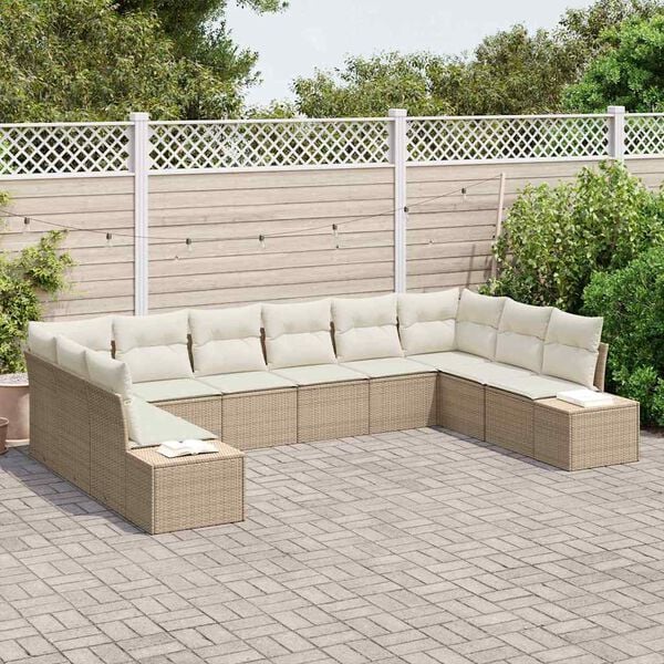 vidaXL Garten-Sofa-Set mit Kissen 10 pcs Beige und Creme Poly Rattan