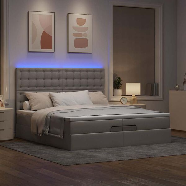 vidaXL Ottoman-Bett mit Matratzen & LEDs Taupe 200x200 cm Stoff