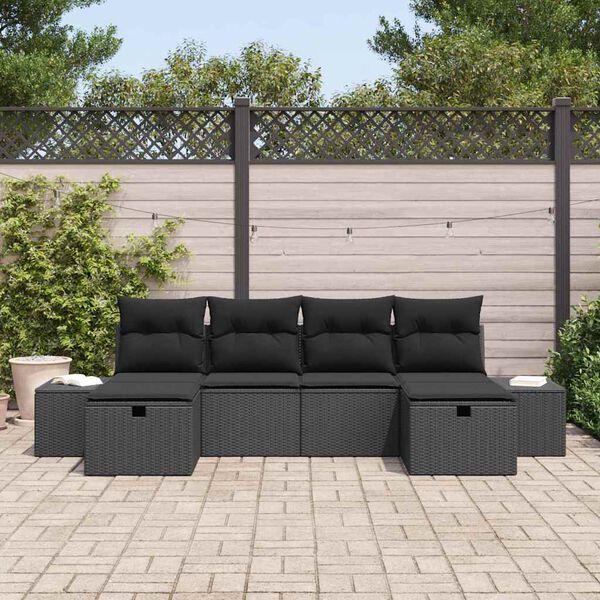 vidaXL Gartensofa-set mit Kissen 6 pcs Schwarz Poly-Rattan