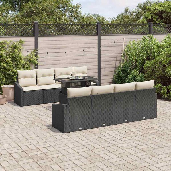 vidaXL Garten-Sofa-Set mit Kissen 9 pcs Schwarz Poly-Rattan