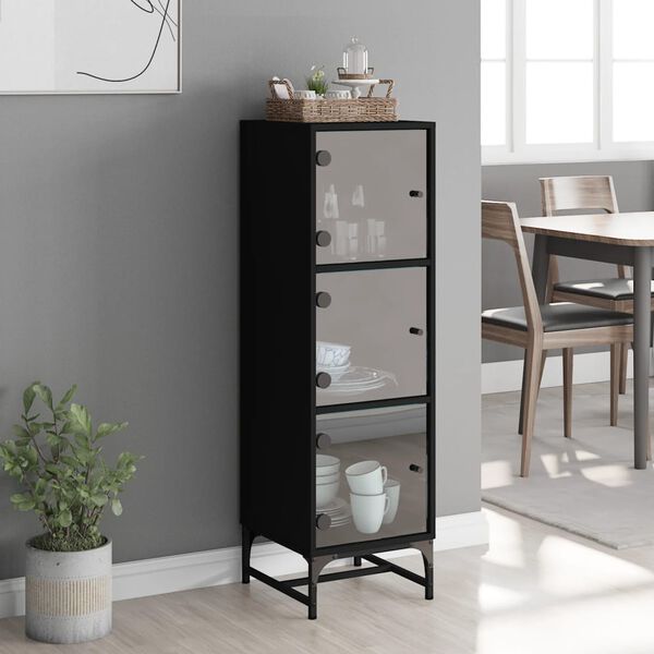 vidaXL Highboard mit Glast&uuml;ren Schwarz 35x37x120 cm