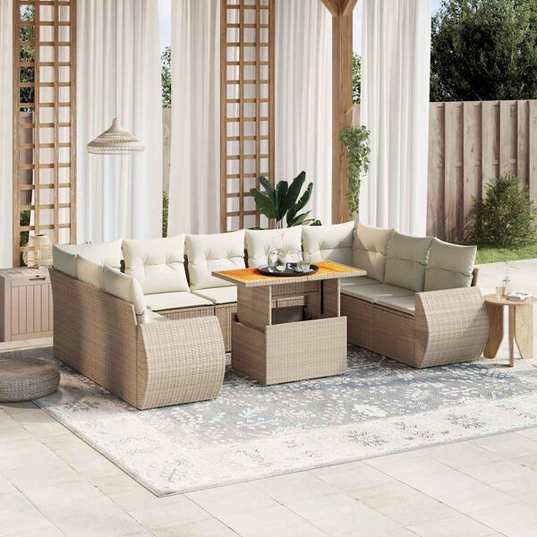vidaXL 10-tlg. Garten-Sofagarnitur mit Kissen Beige Poly Rattan