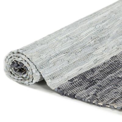 vidaXL Handgewebter Chindi-Teppich Leder 80x160 cm Grau