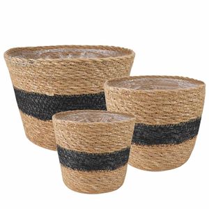 vidaXL Seegras Pflanzenk&ouml;rbe 3 pcs Nat&uuml;rlich und Schwarz &Oslash;26 x 19 cm