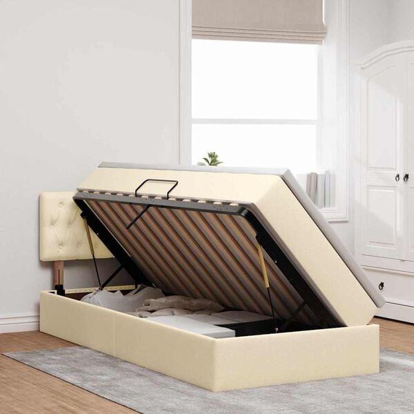 vidaXL Aufbewahrungsbett mit Matratze Creme 100 x 200 cm Holzwerkstoff