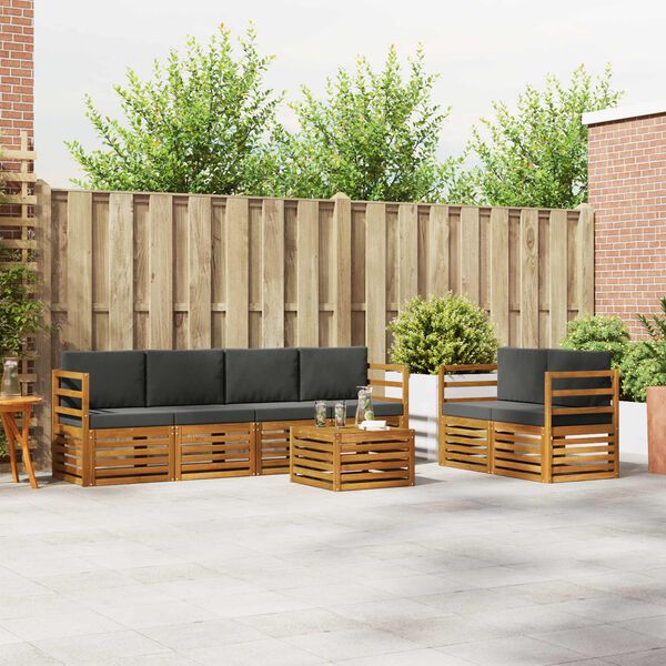 vidaXL Outdoor-Sofagarnitur mit Kissen 7 pcs Natur und Anthrazit