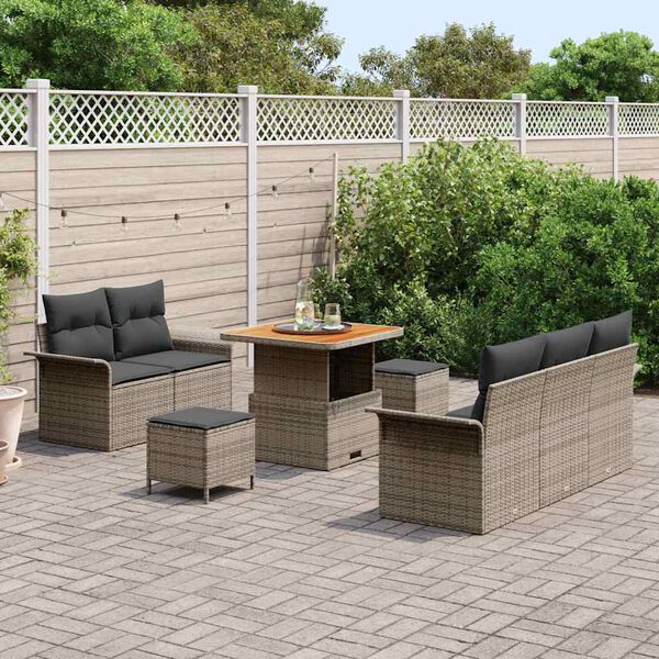 vidaXL Garten-Sofa-Set mit Kissen mit Speicher mit Kissen 8 pcs Grau