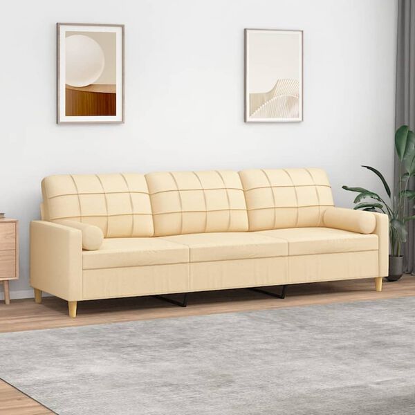 vidaXL 3-Sitzer-Sofa mit Kissen Creme 210 cm Stoff