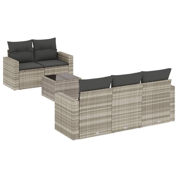 vidaXL 6-tlg. Garten-Sofagarnitur mit Kissen Hellgrau Poly Rattan