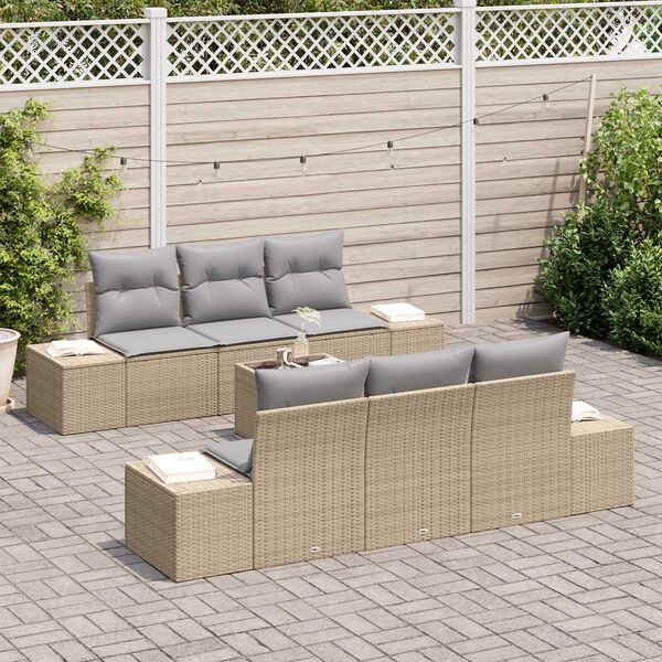 vidaXL Sofa Set mit Kissen 7 pcs Beige Poly Rattan