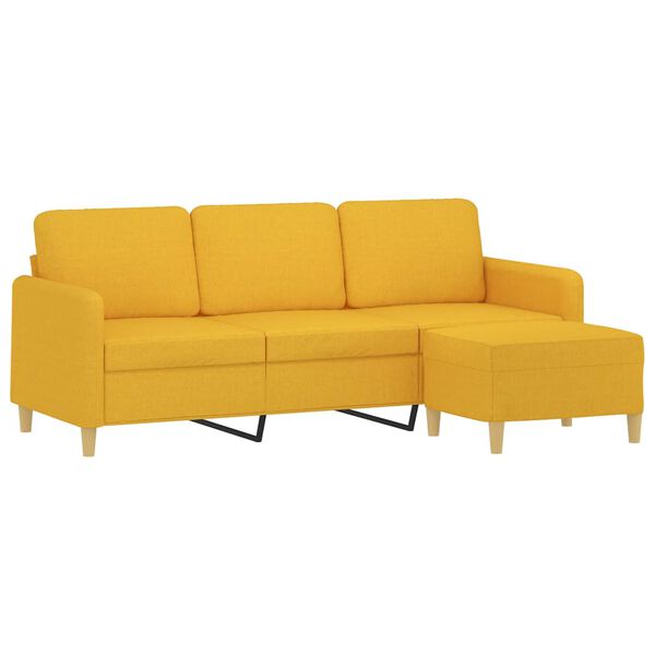 vidaXL 3-Sitzer-Sofa mit Hocker Hellgelb 180 cm Stoff