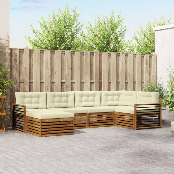 vidaXL Outdoor-Sofagarnitur mit Kissen 6 pcs Natur und Creme
