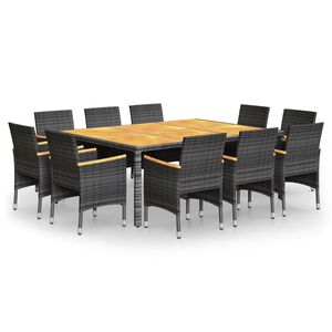 vidaXL 11-tlg. Garten-Essgruppe Poly Rattan Grau