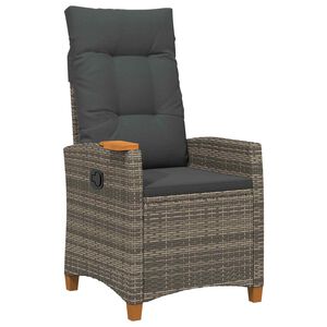 vidaXL Liegestuhl mit Teeteller Grau und Dunkelgrau Poly-Rattan