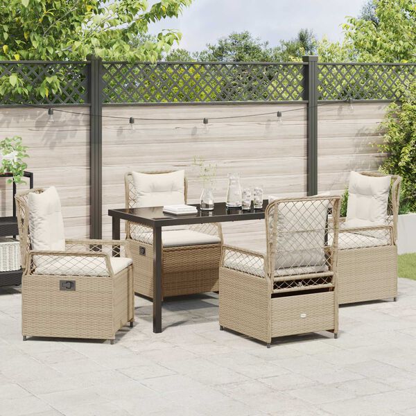 vidaXL Garten Essgruppe 5 pcs Beige und Cremewei&szlig; Poly-Rattan