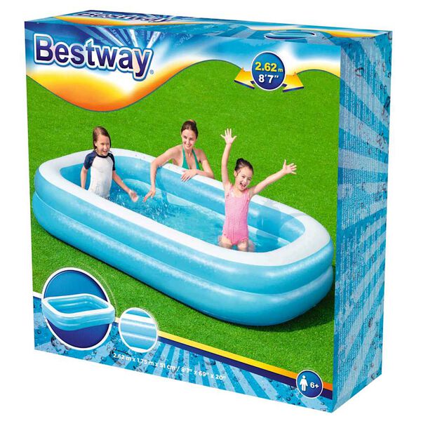 Bestway Aufblasbarer Familienpool Rechteckig 262x175x51 cm Blau Wei&szlig;