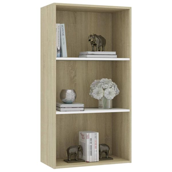 vidaXL B&uuml;cherregal 3 F&auml;cher Wei&szlig; Sonoma-Eiche 60x30x114 cm