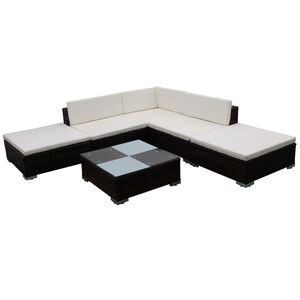 vidaXL 6-tlg. Garten-Lounge-Set mit Auflagen Poly Rattan Braun