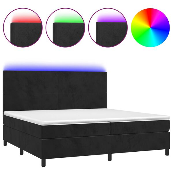 vidaXL Boxspringbett mit Matratze & LED Schwarz 200x200 cm Samt