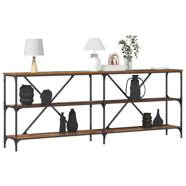 vidaXL Konsolentisch mit Regal Altholz 200 x 30 x 75 cm Holzwerkstoff