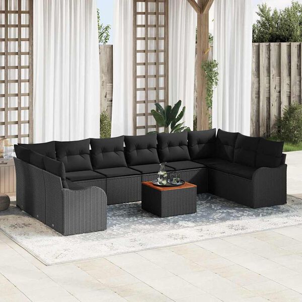 vidaXL Gartensofa-set mit Kissen 11 pcs Schwarz Poly-Rattan