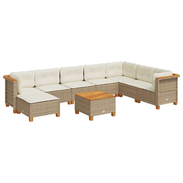 vidaXL 9-tlg. Garten-Sofagarnitur mit Kissen Beige Poly Rattan