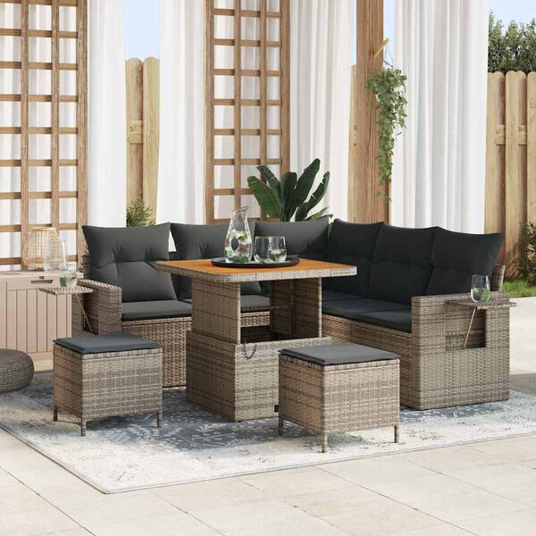 vidaXL Gartensofa-set mit Kissen 8 pcs Grau Poly-Rattan