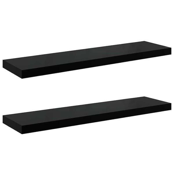 vidaXL Schweberegale 2 Stk. Hochglanz-Schwarz 90x23,5x3,8 cm MDF
