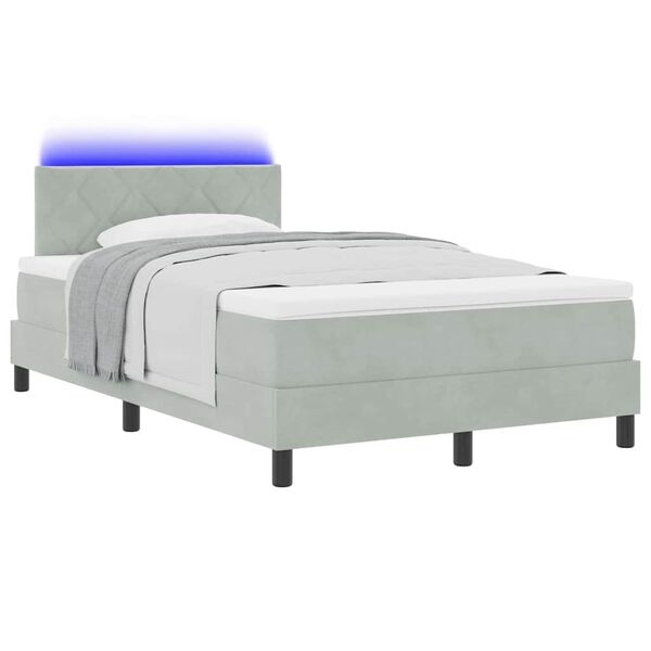 vidaXL LED Boxspringbett mit Matratze Hellgrau 120 x 200 cm Samt