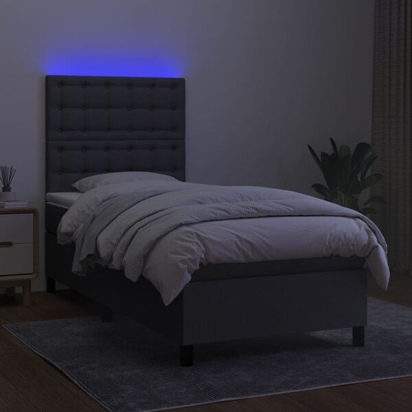 vidaXL Boxspringbett mit Matratze & LED Dunkelgrau 100x200 cm Stoff