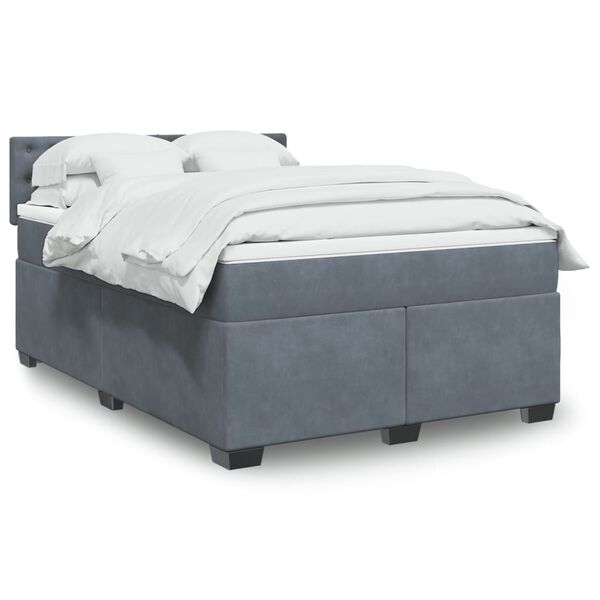 vidaXL Boxspringbett mit Matratze Dunkelgrau 140x190 cm Samt
