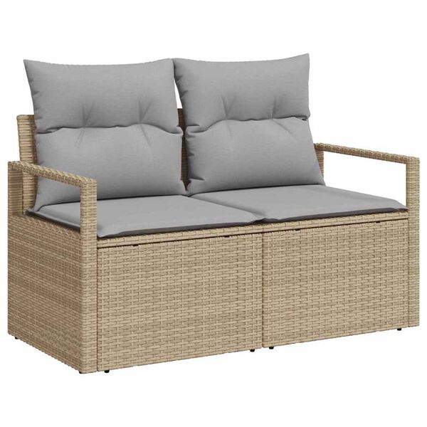vidaXL Garten-Sofa-Set mit Kissen mit Speicher 7 pcs Beige Poly Rattan