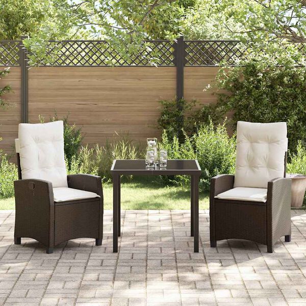 vidaXL Garten Essgruppe mit Kissen 3 pcs Braun Poly-Rattan