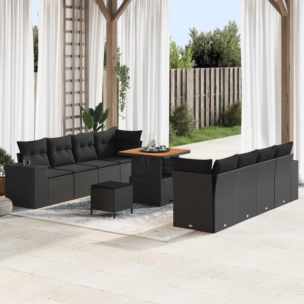 vidaXL Gartensofa-set mit Kissen 11 pcs Schwarz Poly-Rattan