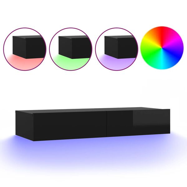 vidaXL TV-Schrank mit LED-Leuchten Hochglanz-Schwarz 90x35x15,5 cm