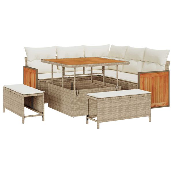 vidaXL Gartensofa-set mit Kissen 9 pcs Beige und Creme Poly-Rattan