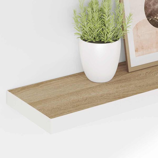 vidaXL Schweberegale 2 Stk. Eiche und Wei&szlig; 90x23,5x3,8 cm MDF