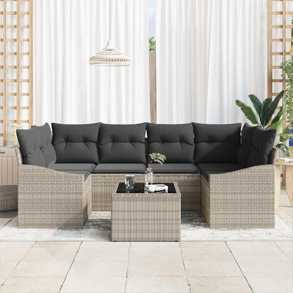 vidaXL Sofa Set mit Kissen mit Kissen 7 pcs Hellgrau Poly-Rattan