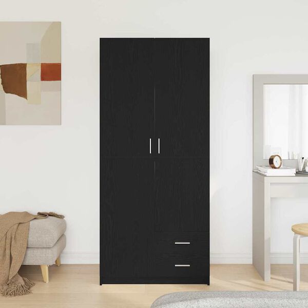 vidaXL Kleiderschrank mit T&uuml;r Schwarz Eichen-Optik 80 x 52 x 180 cm
